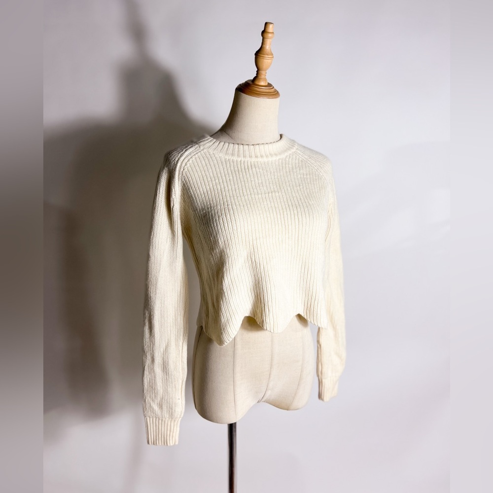 ARITZIA Wilfred Sardou Merino Wool Scalloped Cropped Sweater Cream